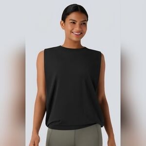 Round Neck Ruched Cool Touch Yoga Tank Top-UPF50+